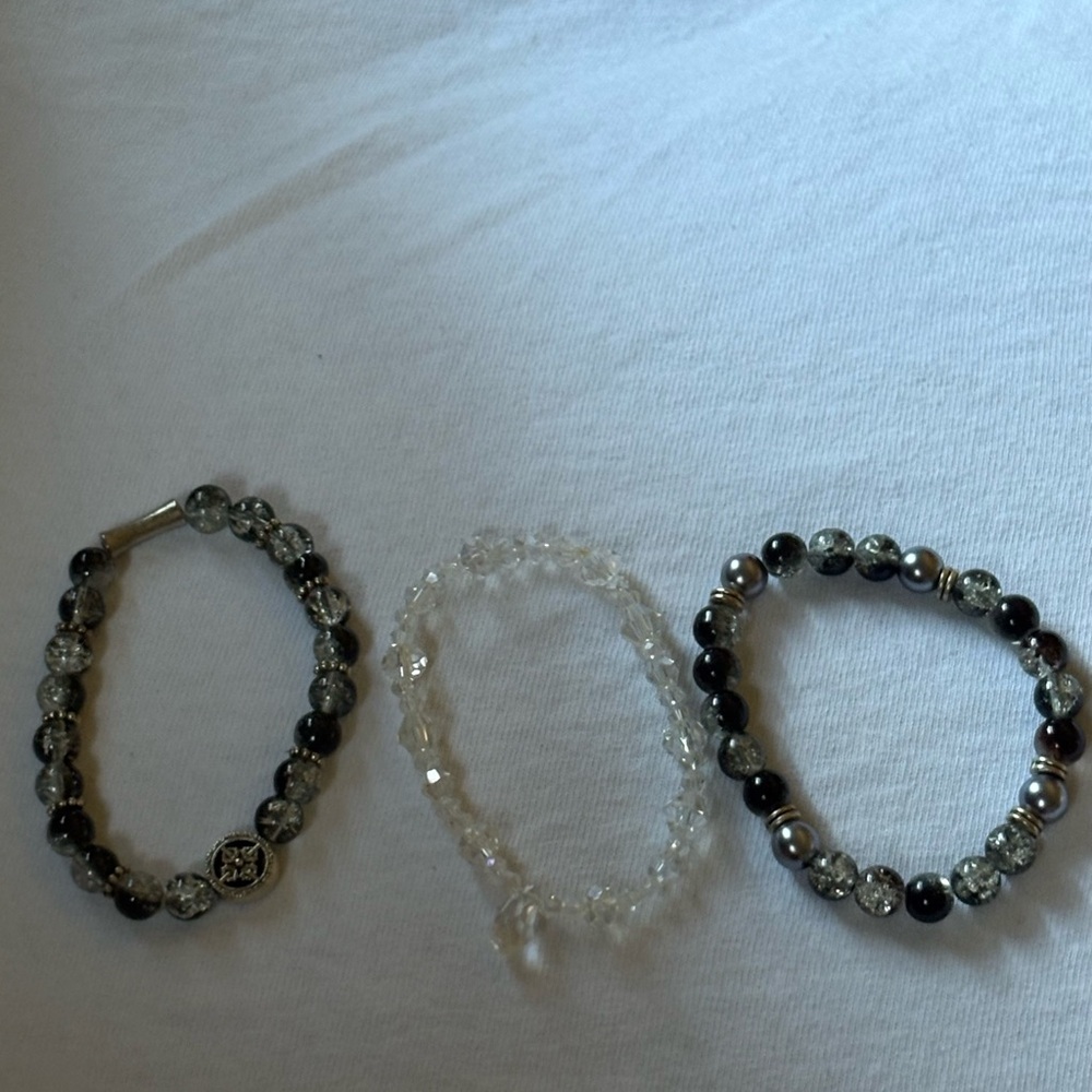 Hand Crafted Black and Silver Bracelet Trio
